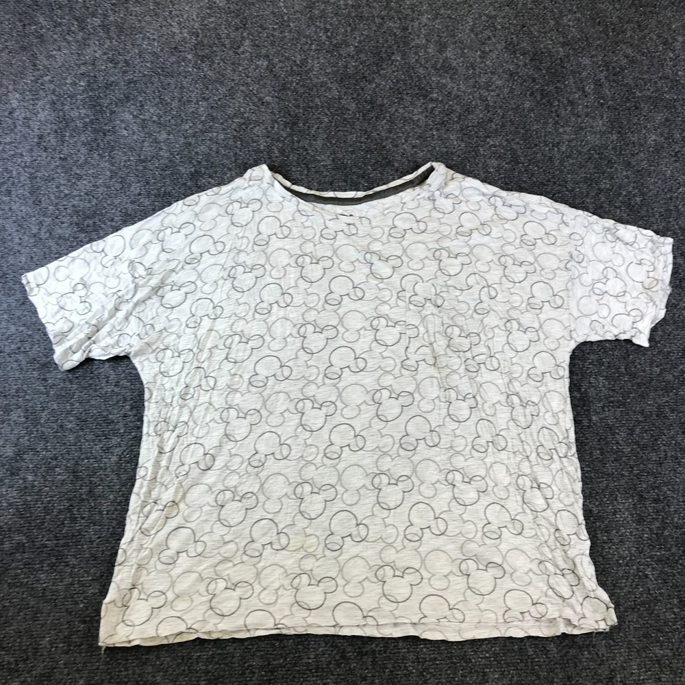 Disney Costco Mickey Mouse T-Shirt Womens Medium White Stretch Pocket Crew Neck